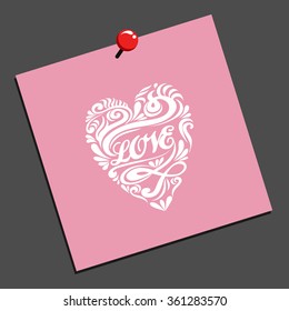 Valentine's day card. Love. Hand drawn poster with typography heart. For greeting card,  decor element and Valentines Day card.