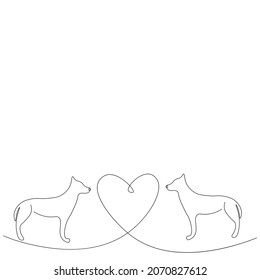 Valentines day card with love heart dog vector illustration