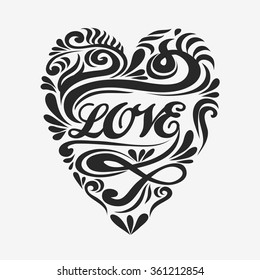 Valentines Day card. Love. Heart. Calligraphic, typographic and  lettering. Valentine's card.