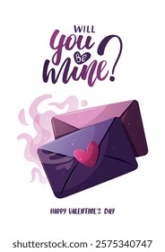 Valentine's Day Card with love letter. Romantic, magic love, 14 February concept. Vector illustrations.