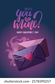 Valentine's Day Card with love letter. Romantic, magic love, 14 February concept. Vector illustrations.