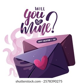 Valentine's Day Card with love letter. Romantic, magic love, 14 February concept. Vector illustrations.