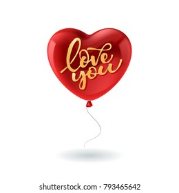 Valentines day card with Love lettering and red balloon
