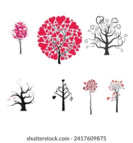 Valentine's day card, love tree with heart leaves flat Illustration vector.