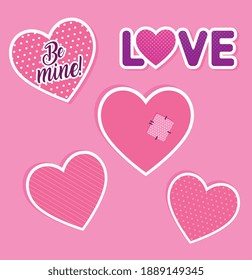 valentines day card with love word and hearts vector illustration design