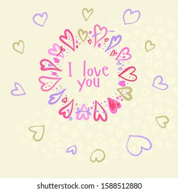 Valentine's day card  i love you with hearts in a circle