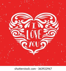 Valentines Day card. I Love you.lettering and typography