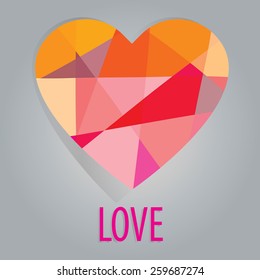 Valentines day card with low poly heart. Vector illustration 