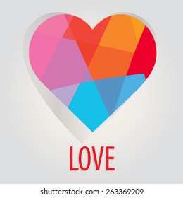 Valentines day card with low poly heart. Vector illustration 