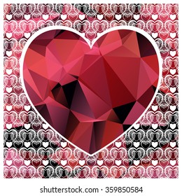 Valentine's day card with low poly style heart. Vector background