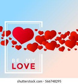 Valentine's day card with many hearts in white frame