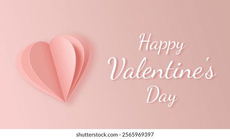 Valentine's Day card. minimal vector illustration with paper cut layered heart on a pink gradient backdrop. elegant composition for background, greeting, invitation, banner with copy space