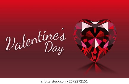 Valentine's Day card. minimal vector illustration with ruby heart. heart-shaped gemstone on a red backdrop. elegant composition for background, greeting, invitation, banner, website, with copy space