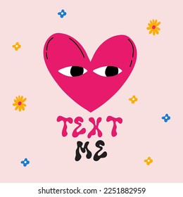 Valentines Day Card in modern doodle style. Vector illustration Hand drawn funky heart .
