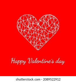 Valentines Day card with modern heart low poly wireframe style. Vector illustration