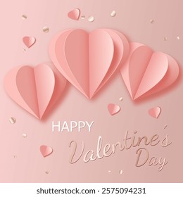 Valentine's Day card. modern vector illustration with paper cut layered hearts on a pink gradient backdrop. elegant composition for background, greeting, invitation, banner, frame with copy space