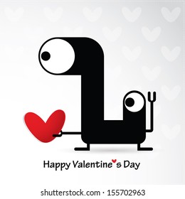 Valentine`s day card with monster and heart