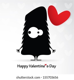 Valentine`s day card with monster and heart