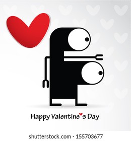 Valentine`s day card with monster and heart