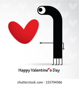 Valentine`s day card with monster and heart
