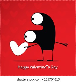 Valentine`s day card with monster and heart