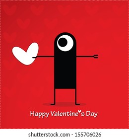 Valentine`s day card with monster and heart