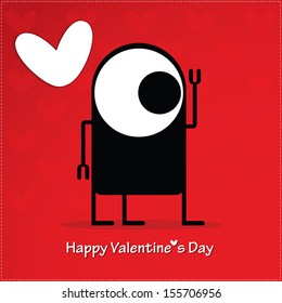 Valentine`s day card with monster and heart