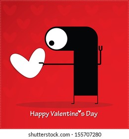 Valentine`s day card with monster and heart