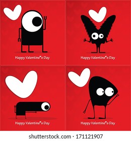 Valentine`s day card with monsters and hearts