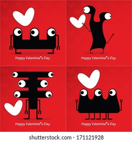 Valentine`s day card with monsters and hearts