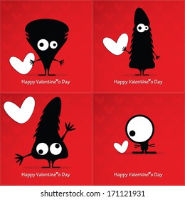 Valentine`s day card with monsters and hearts