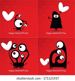 Valentine`s day card with monsters and hearts