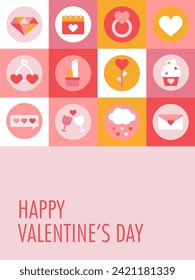 Valentine's day card. Mosaic, abstract postcard. Happy Valentine's day bauhaus abstract geometry trendy holiday concept. Simple, flat design. Perfect for poster, cover, banner, wrapping, wallpaper.