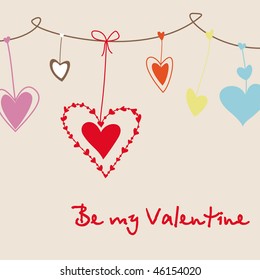 Valentine's day card with multicolored hearts like Christmas Toys