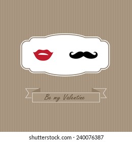 Valentine's day card with mustaches and lips