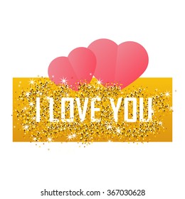 Valentines day card on 14 February. I love you. Gold background for banner; flyer, poster, sign, web, header. Gold blur background  text, type for valentines day, birthday, save the date invitation.