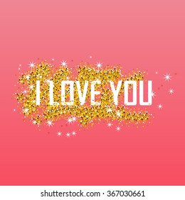Valentines day card on 14 February. I love you. Gold background for banner; flyer, poster, sign, web, header. Gold blur background  text, type for valentines day, birthday, save the date invitation.
