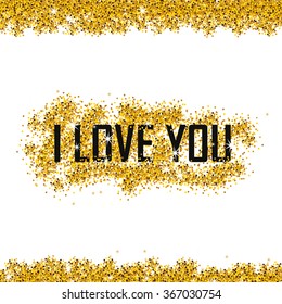Valentines day card on 14 February. I love you. Gold background for banner; flyer, poster, sign, web, header. Gold blur background  text, type for valentines day, birthday, save the date invitation.