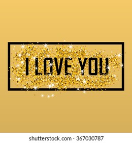 Valentines day card on 14 February. I love you. Gold background for banner; flyer, poster, sign, web, header. Gold blur background  text, type for valentines day, birthday, save the date invitation.