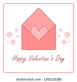 Valentine's day card with open envelope. vector design illustration.