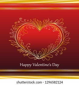 Valentines day card with ornamental golden heart. Happy Valentine's Day.Vector illustration.