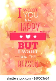 Valentines day card with ornaments, hearts, ribbon and arrow. Vector illustration. Geometric pattern in pastel shades. I want you to be happy.