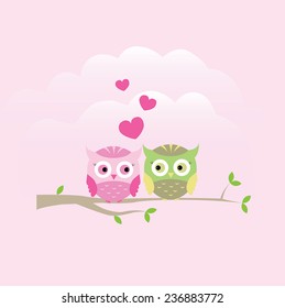 Valentine`s day card. Owls in love