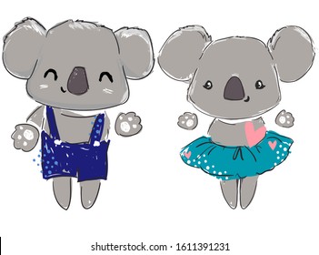 Valentine's Day Card. A pair of koalas in love. Heart vector illustration. 