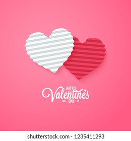 Valentines day card. Paper cut valentines hearts on pink background