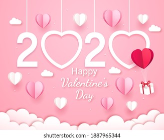 Valentine's day card paper cut style background.