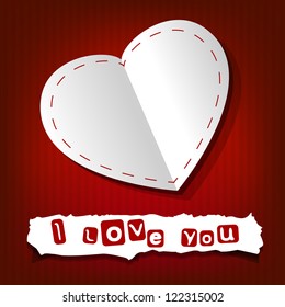 Valentine`s day card. Paper heart on a dark red background. Part of set. Vector.