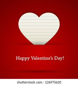 Valentines day card with paper heart. Vector illustration.