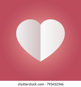 Valentine's day card  with paper heart on red background ,  copy space , vector illustration , image.