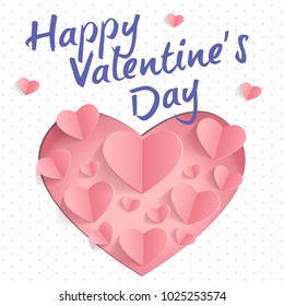Valentine's day card with paper hearts. Congratulations on Valentine's Day.